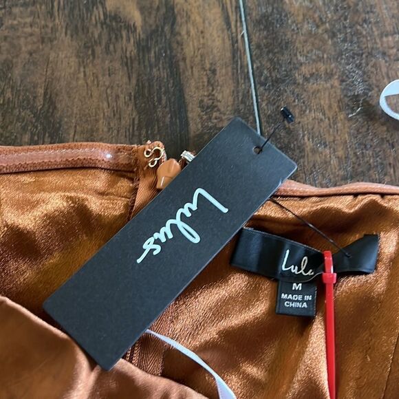 Lulu’s Midnight Rust Brown Satin Strapless Mini Dress Size Medium NWT - Picture 5 of 11